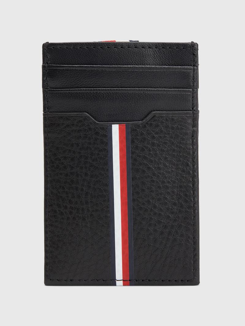 Férfi Tommy Hilfiger Bőr Vertical Stripe Kártyatartó Fekete | HU 1506BEX